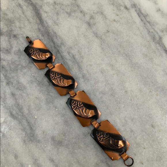 VTG Burnished Copper Bracelet Abstract Floral - Picture 7 of 7